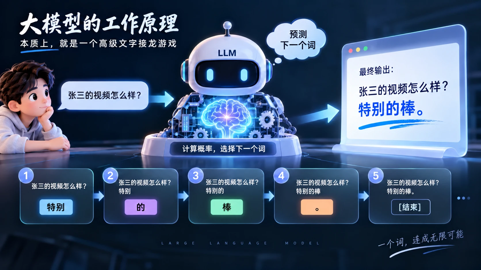 原 PPT 第 3 页：大模型的工作原理